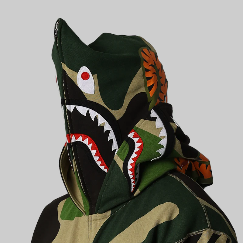 Mega ABC Camo Double Shark Relaxed Fit Hoodie - Green - Image 5