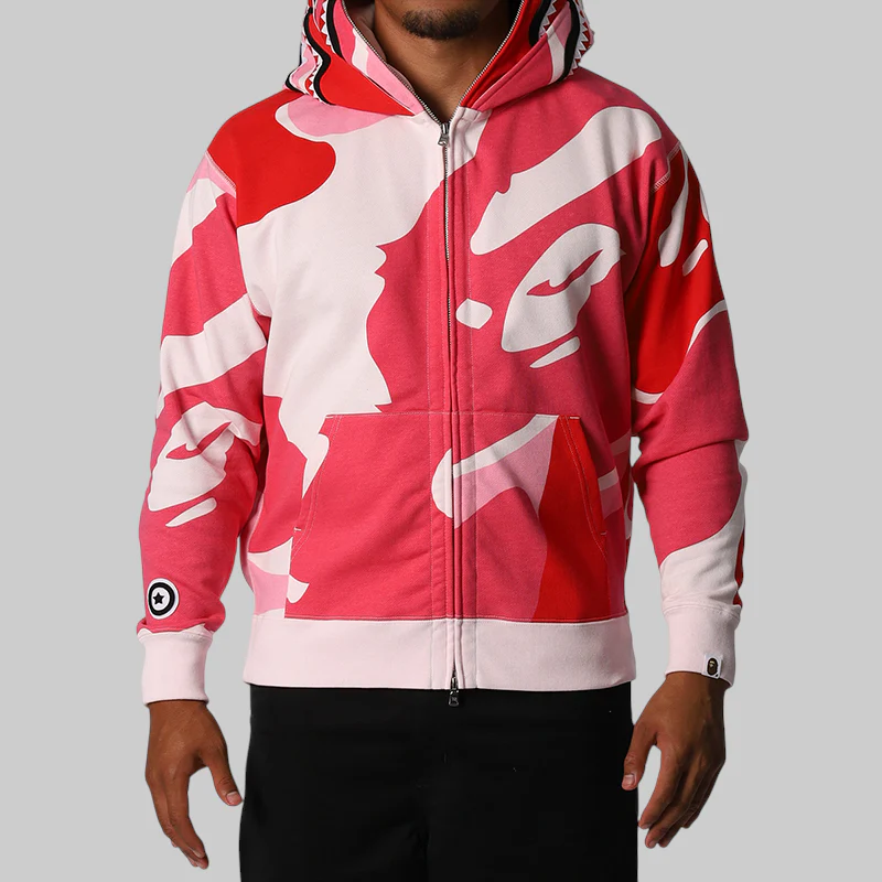 Mega ABC Camo Double Shark Relaxed Fit Hoodie - Pink - Image 5