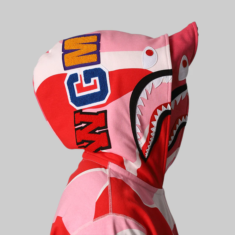 Mega ABC Camo Double Shark Relaxed Fit Hoodie - Pink - Image 9