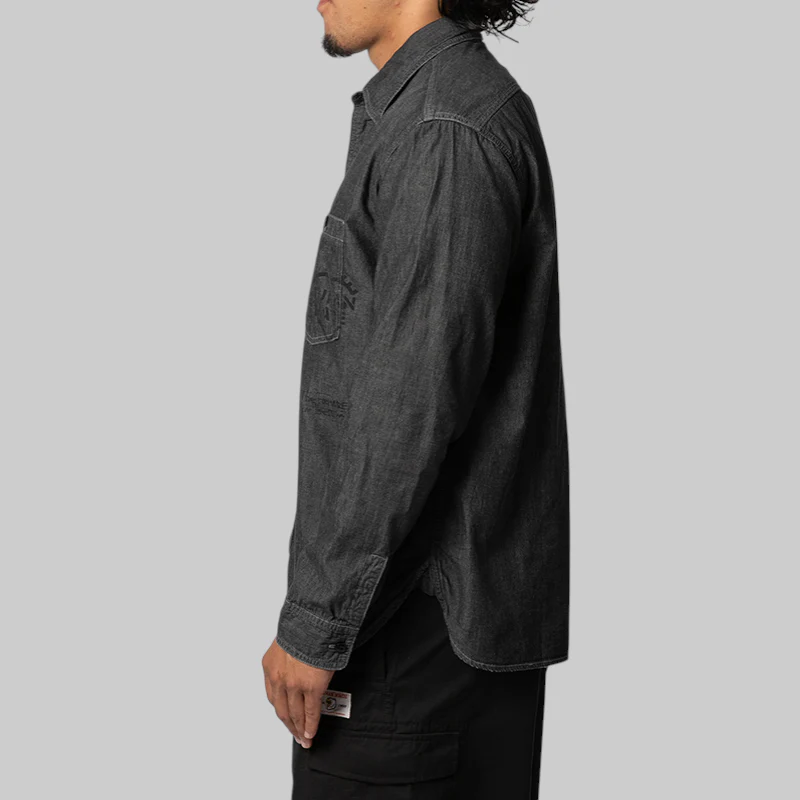 Military Chambray Shirt - Charcoal - Image 3