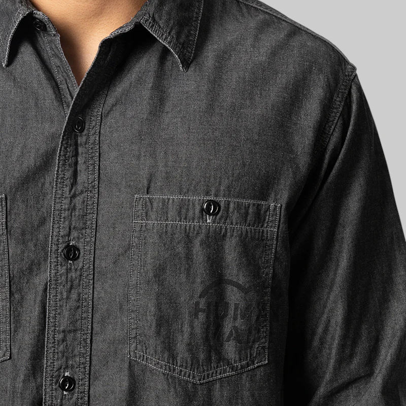 Military Chambray Shirt - Charcoal - Image 6