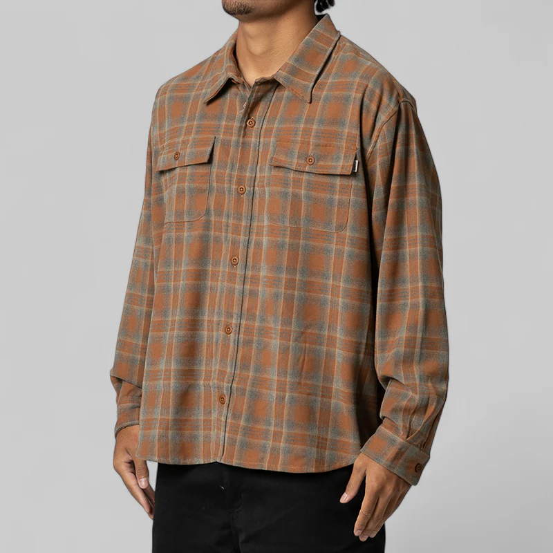 Plaid Long Sleeve Overshirt - Sienna - Image 2