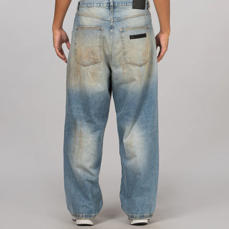 Printed 5 Pocket Jean - Worn Blue - Image 4