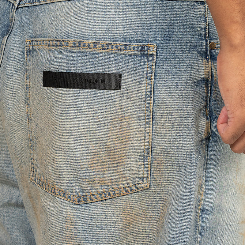 Printed 5 Pocket Jean - Worn Blue - Image 6