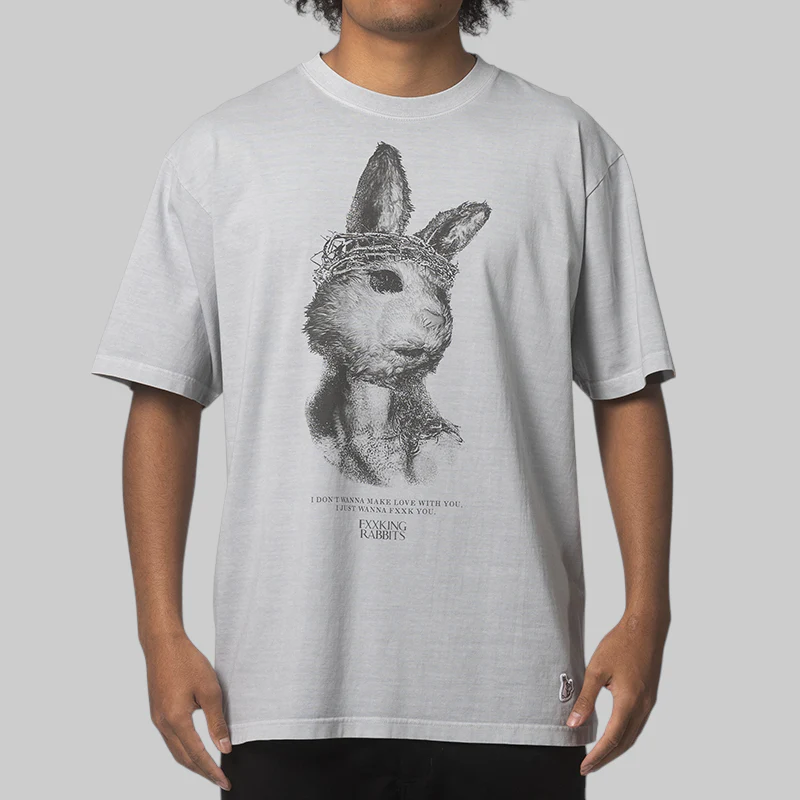 Rabbit Jesus Garment Dye T-Shirt - Grey