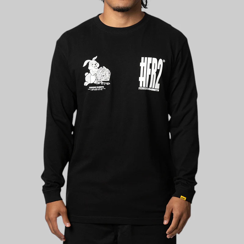 Rabbit With Shopping Cart Long Sleeve - Black - Image 2