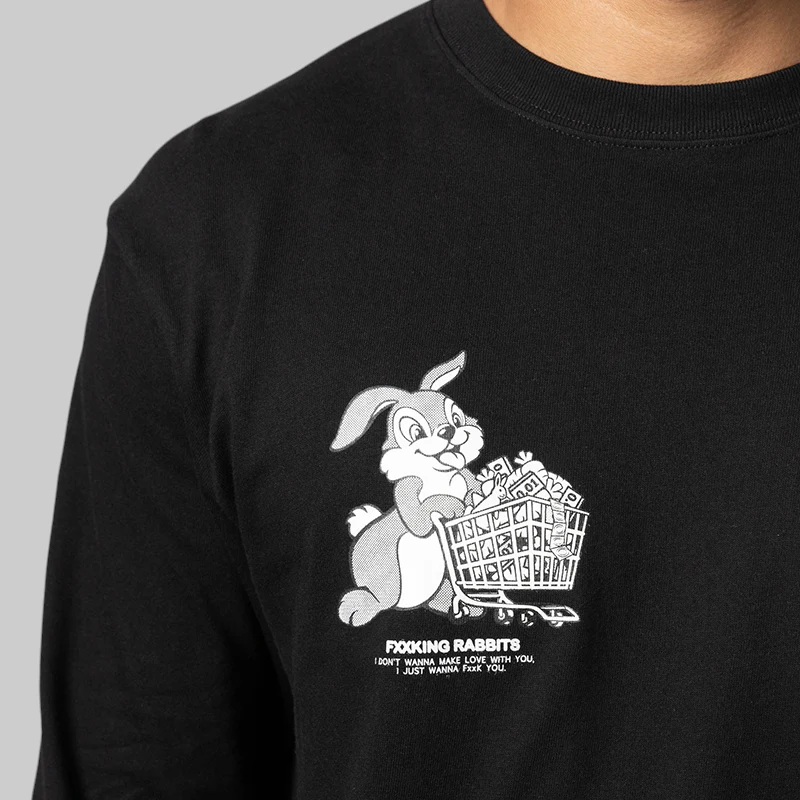 Rabbit With Shopping Cart Long Sleeve - Black - Image 4