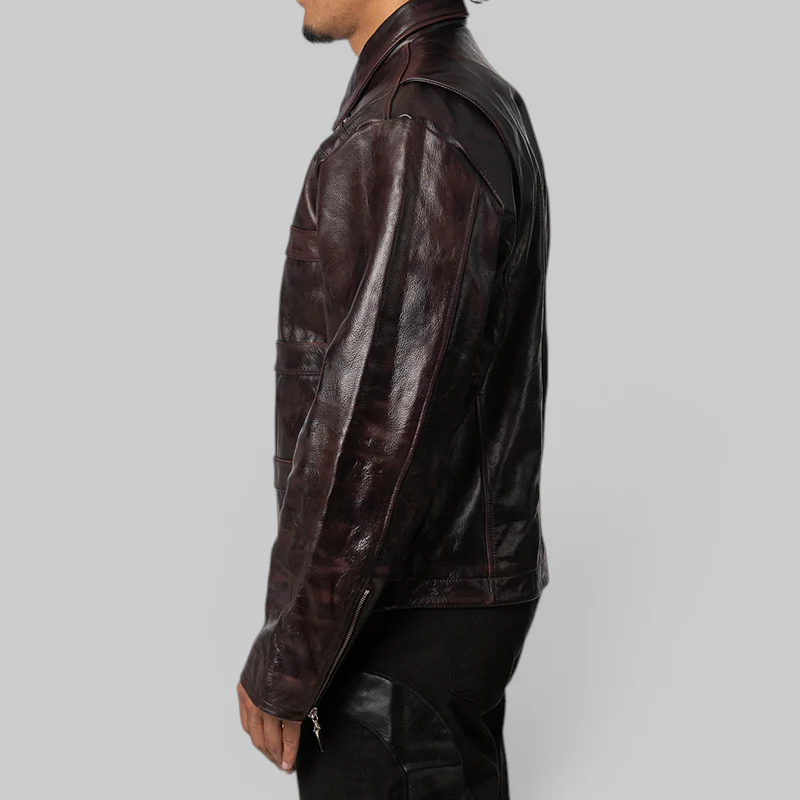 Red Washed Bio Soldier Leather Jacket - Black - Image 3