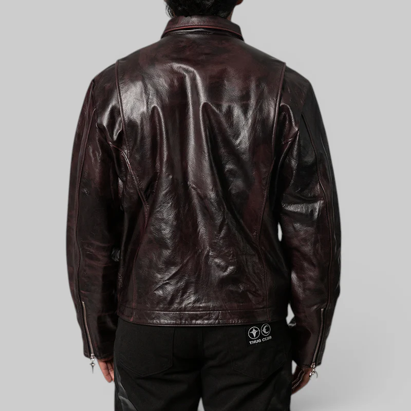 Red Washed Bio Soldier Leather Jacket - Black - Image 4