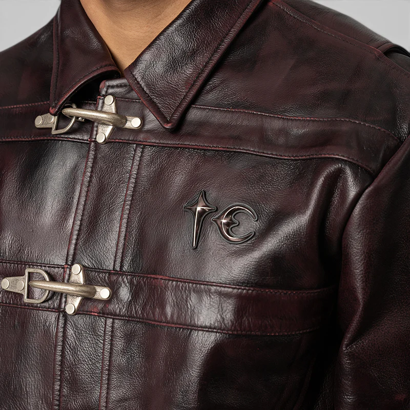 Red Washed Bio Soldier Leather Jacket - Black - Image 6