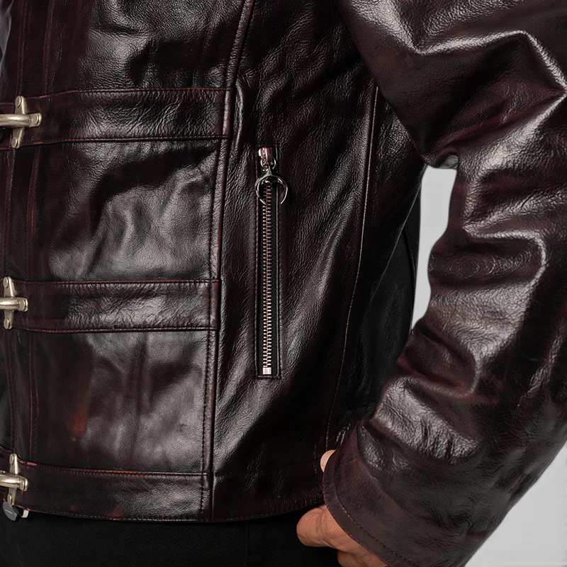 Red Washed Bio Soldier Leather Jacket - Black - Image 7