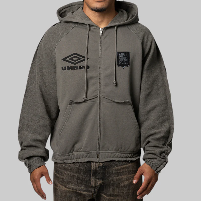 Royal Arms Zip Masked Hoodie - Smock Grey