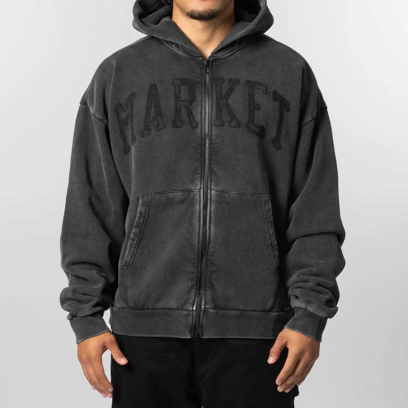 Shadow Arc Full Zip Hoodie - Washed Black