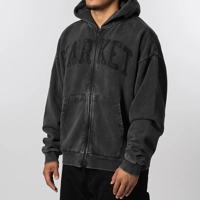 Shadow Arc Full Zip Hoodie - Washed Black - Image 2