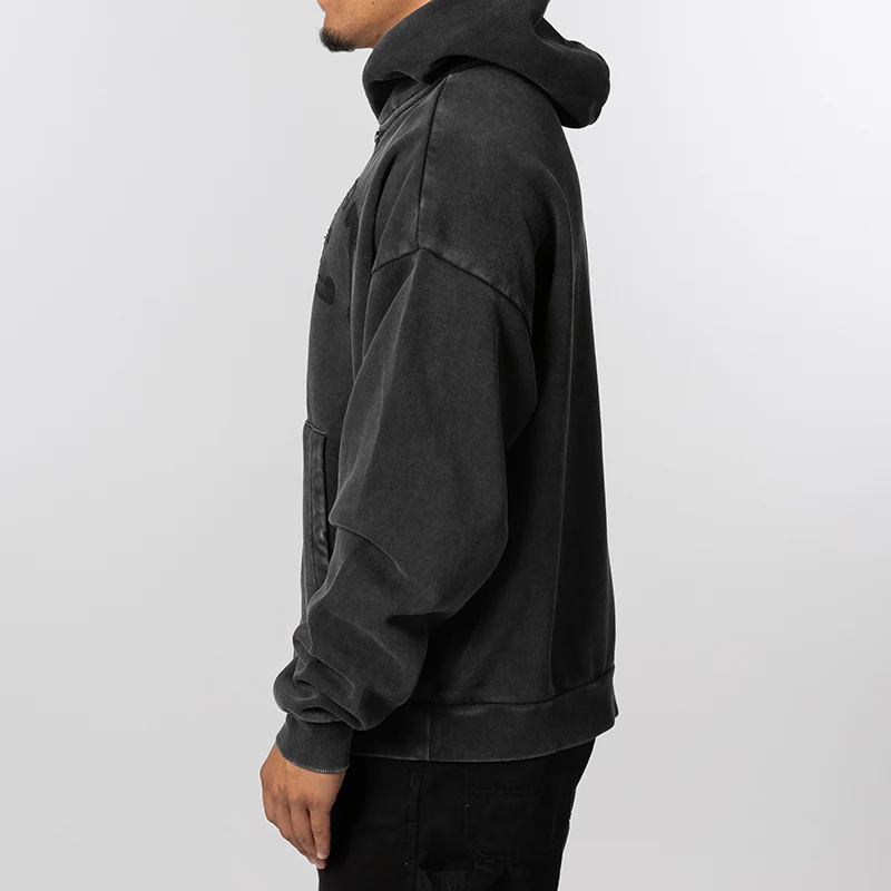 Shadow Arc Full Zip Hoodie - Washed Black - Image 3