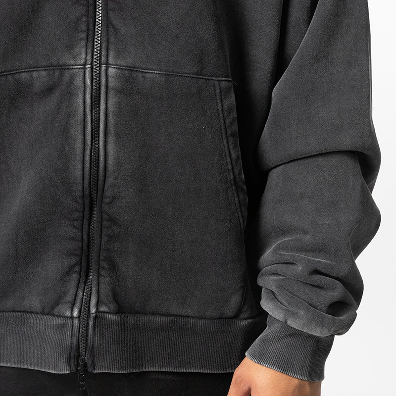 Shadow Arc Full Zip Hoodie - Washed Black - Image 6