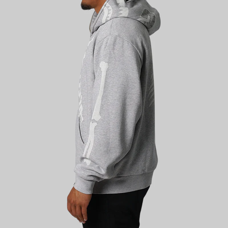 Skeleton Shark Heavy Washed Full Hoodie - Grey - Image 4