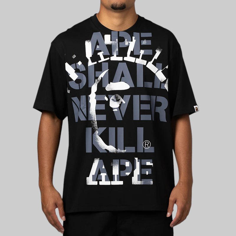 Spray Print College Relaxed Fit T-Shirt - Black