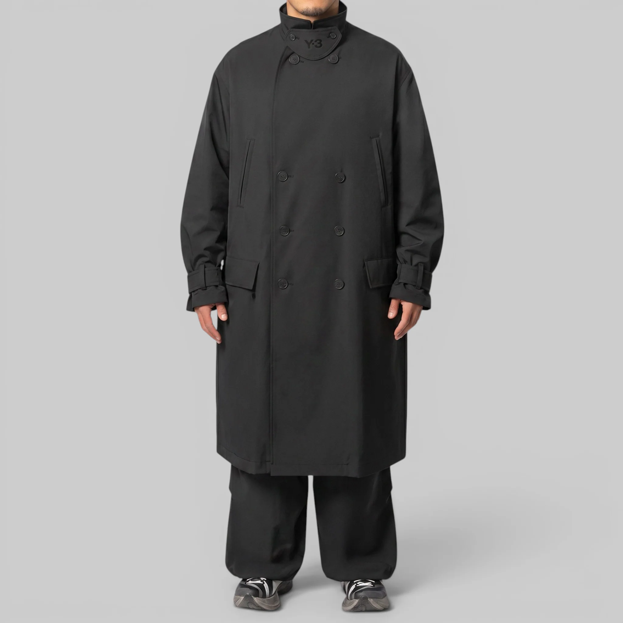 Spun Nylon Cabban Coat - Black