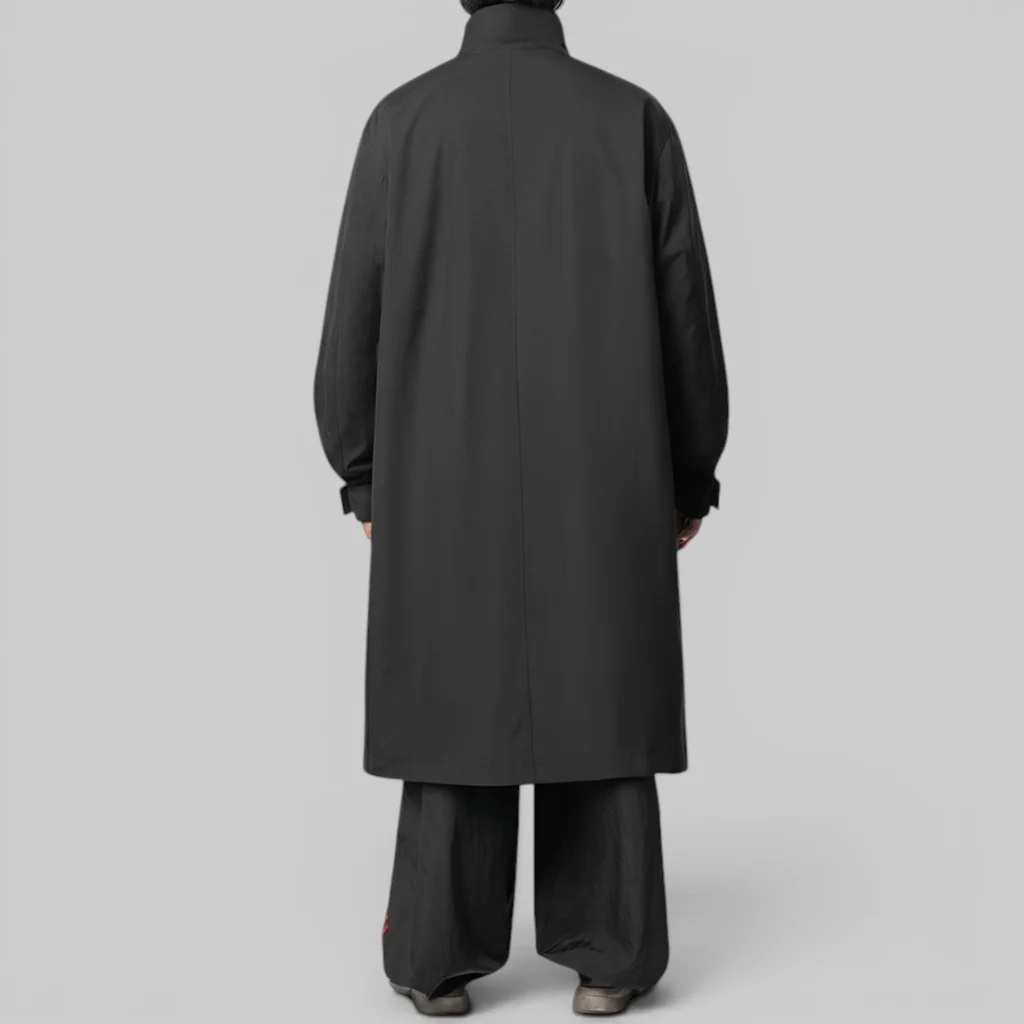Spun Nylon Cabban Coat - Black - Image 3