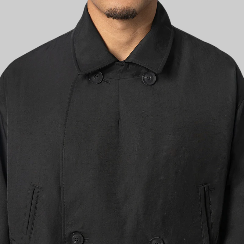 Spun Nylon Cabban Coat - Black - Image 6