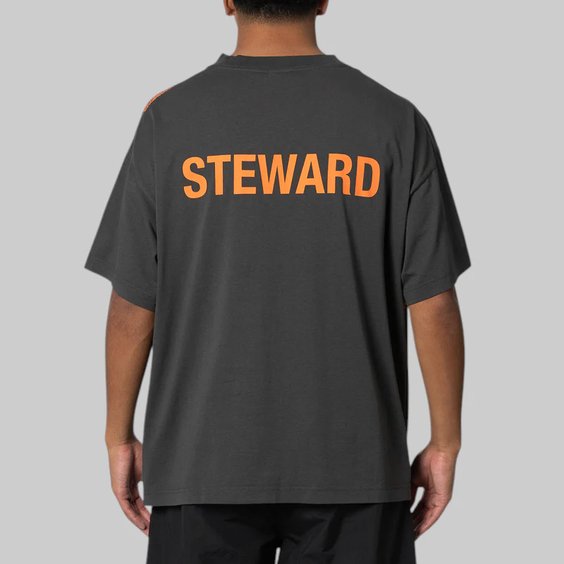 Steward Vest T-Shirt - Dark Grey/Orange - Image 2