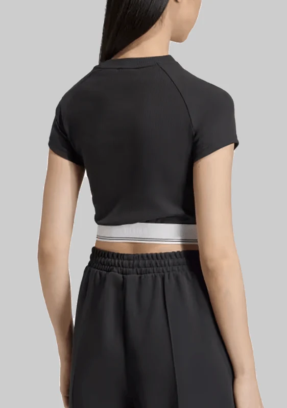 Tape Waistband Rib T-Shirt - Black - Image 2