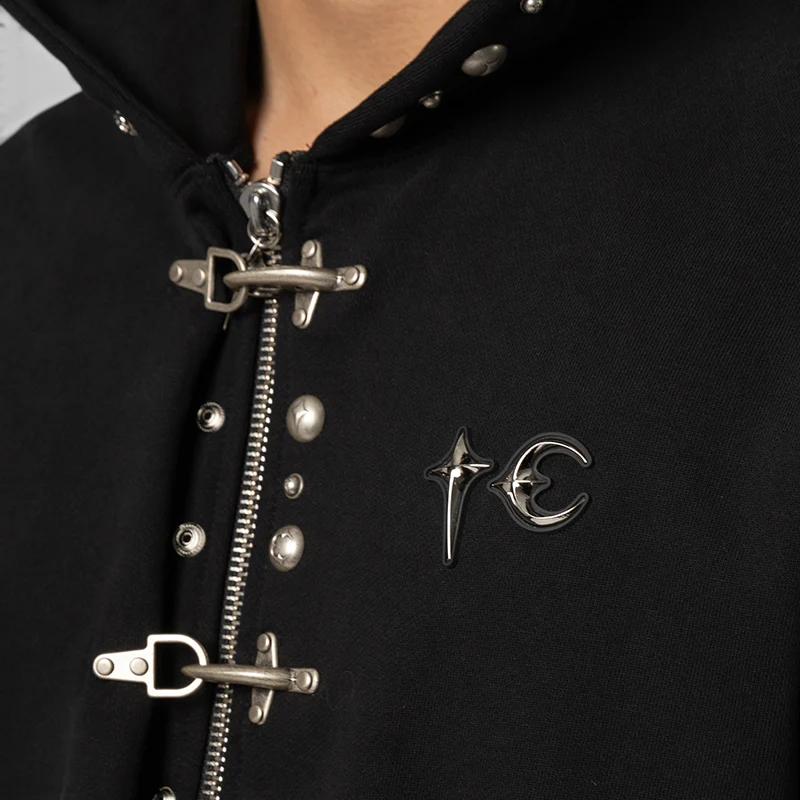 TC Studded Line Zip-Up Hoodie - Black - Image 6