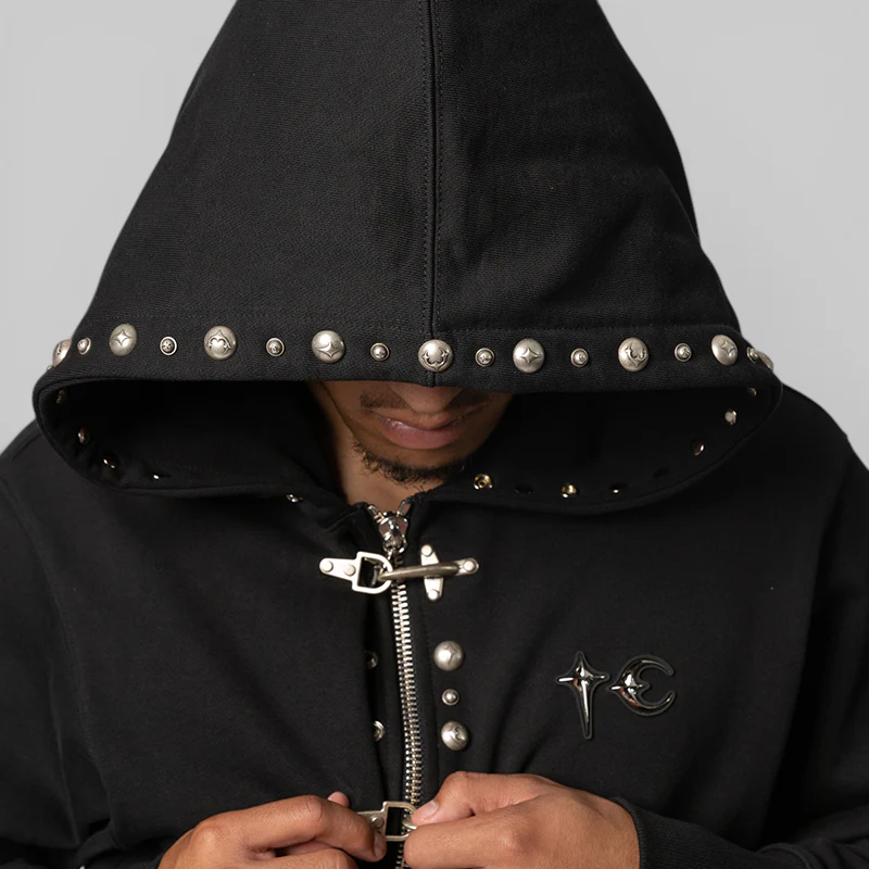 TC Studded Line Zip-Up Hoodie - Black - Image 8