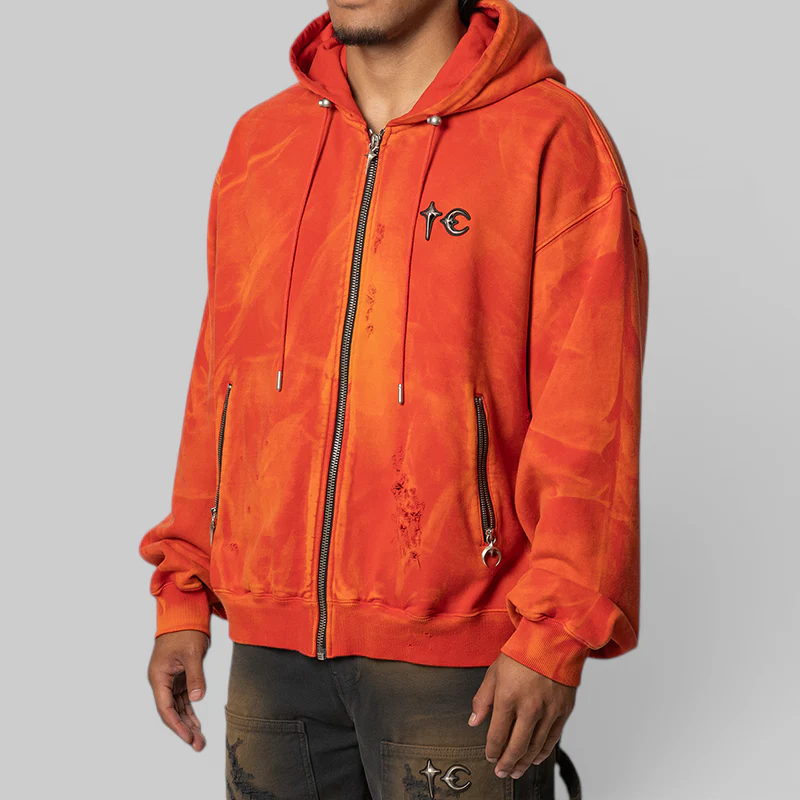 TC Two Tone Washed Zip-Up Hoodie - Red - Image 2