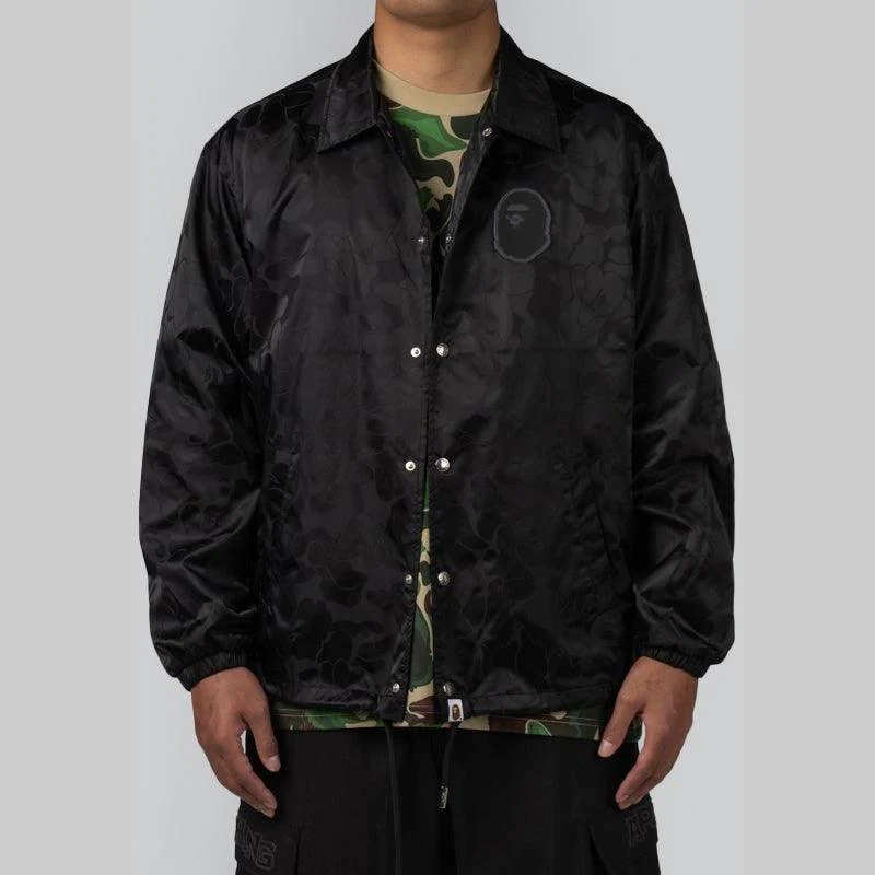 Tonal Solid Camo Coach Jacket - Black
