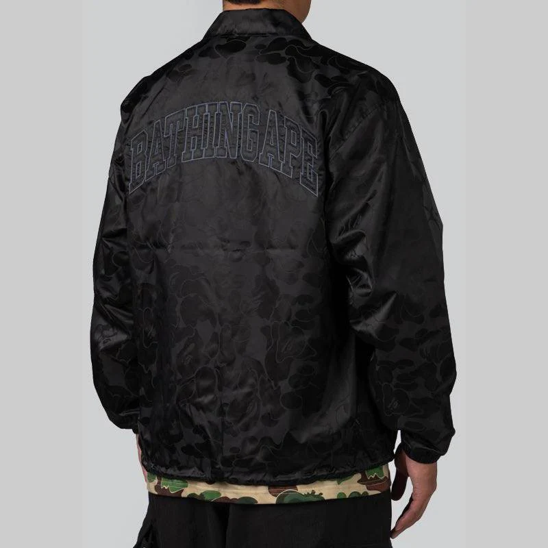 Tonal Solid Camo Coach Jacket - Black - Image 3