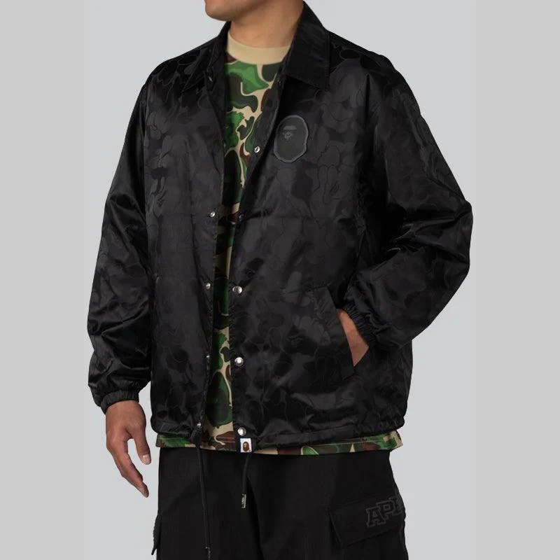 Tonal Solid Camo Coach Jacket - Black - Image 4