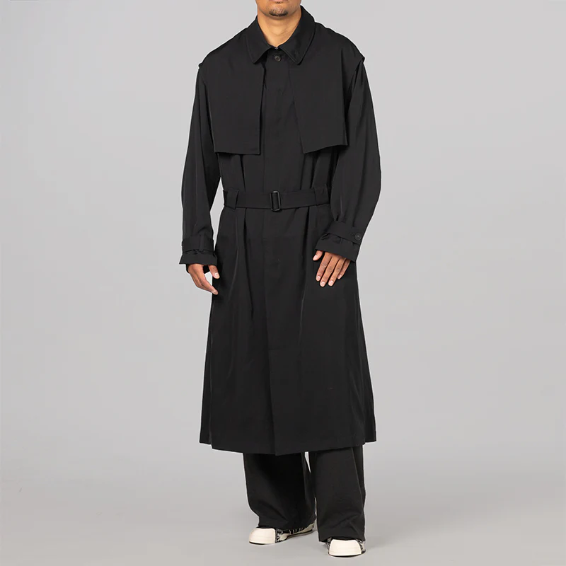 Rayon Twill Trench Coat - Black