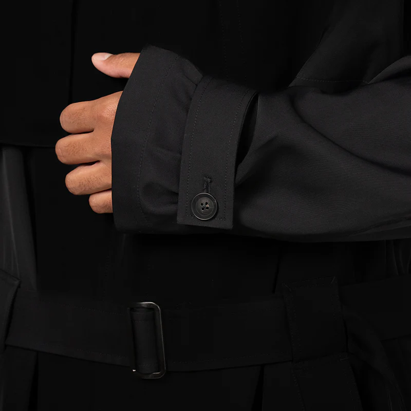 Rayon Twill Trench Coat - Black - Image 11