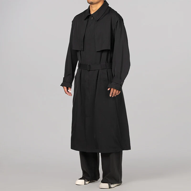 Rayon Twill Trench Coat - Black - Image 2