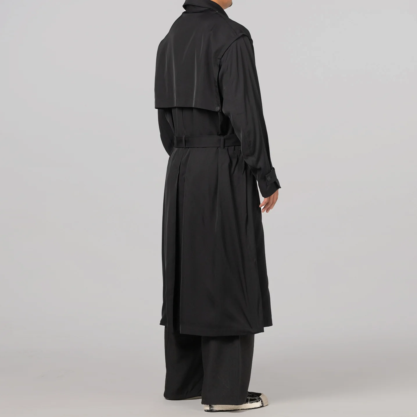 Rayon Twill Trench Coat - Black - Image 5