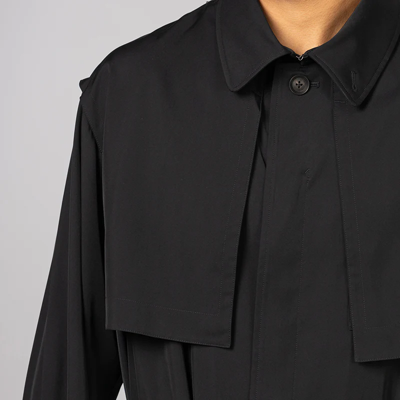 Rayon Twill Trench Coat - Black - Image 7