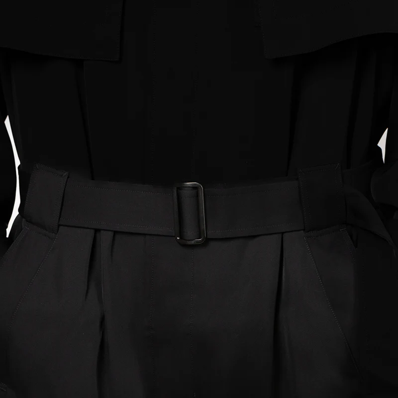 Rayon Twill Trench Coat - Black - Image 9