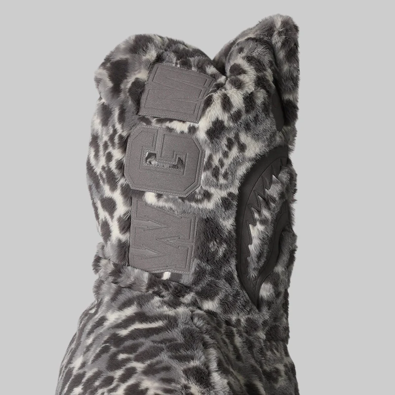 Wild Leopard Pattern Faux Fur Shark Full Zip Jacket - Grey - Image 9