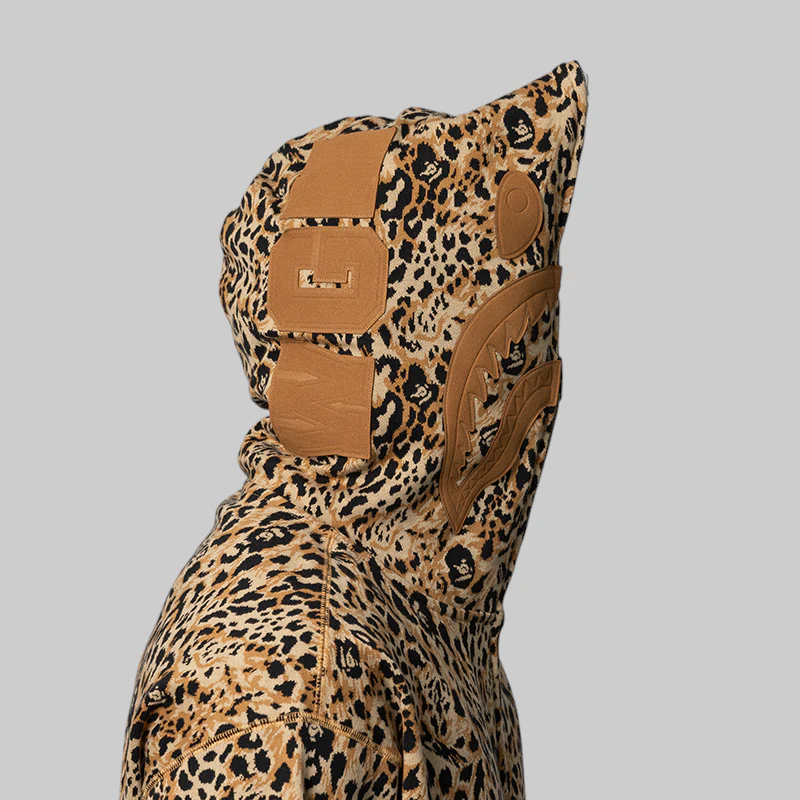 Wild Leopard Pattern Shark Relaxed Fit Full Zip Hoodie - Beige - Image 7