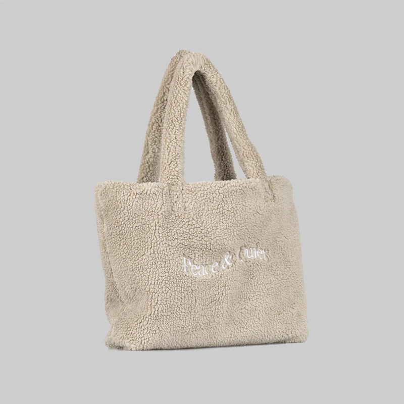 Wordmark Sherpa Tote Bag - Beige - Image 2