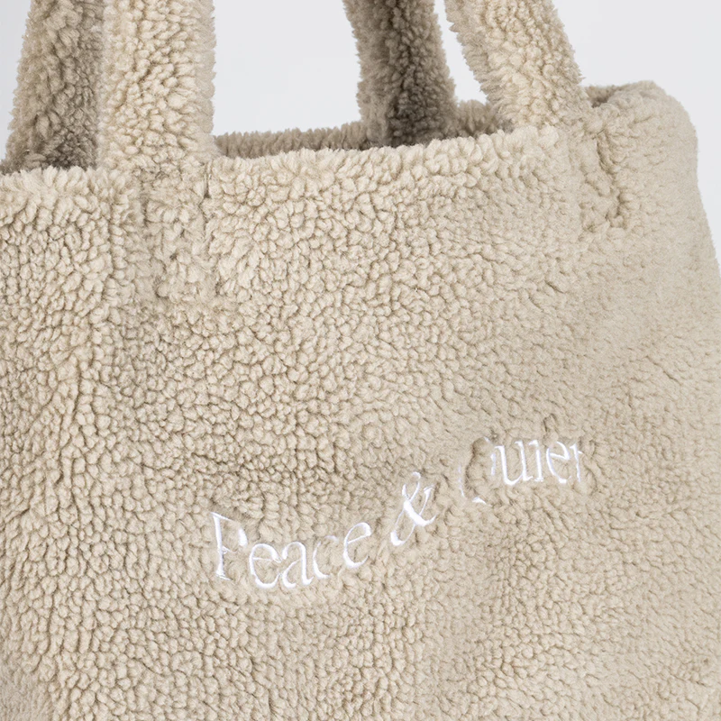 Wordmark Sherpa Tote Bag - Beige - Image 3