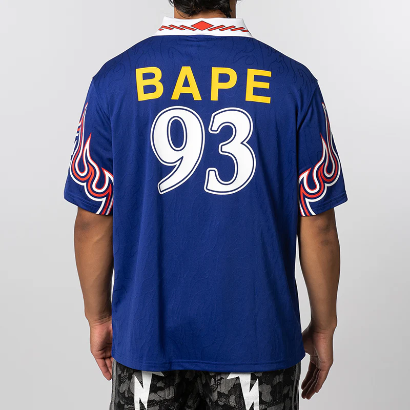 X Bape Short Sleeve Flame Jersey - Japan Blue - Image 3