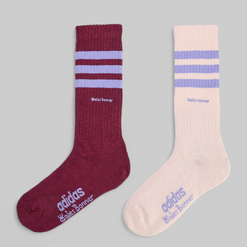 X Wales Bonner 3Stripe Socks - Maroon/Wonder Quartz