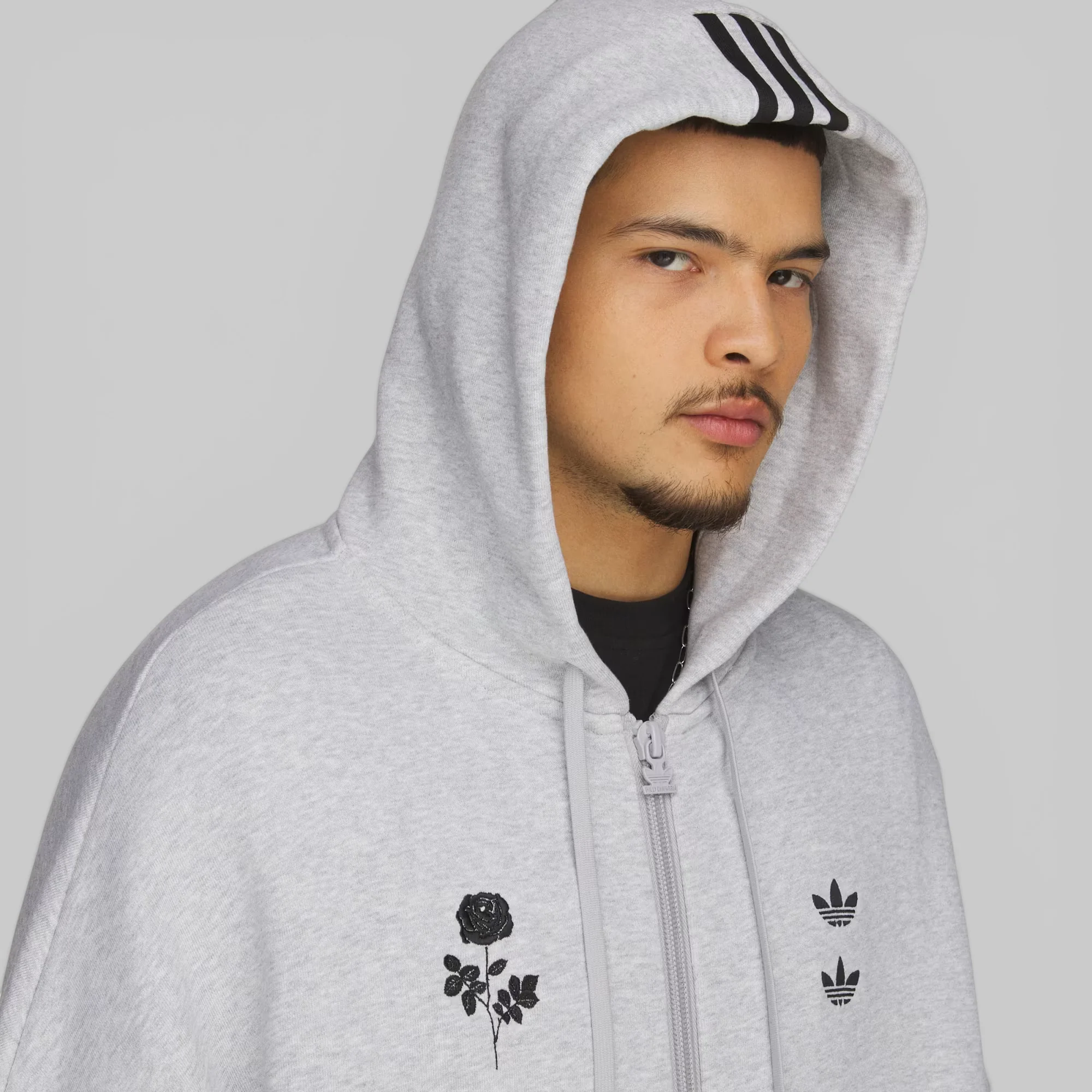 X Willy Chavarria Full Zip Hoodie - Light Grey Heather - Image 4