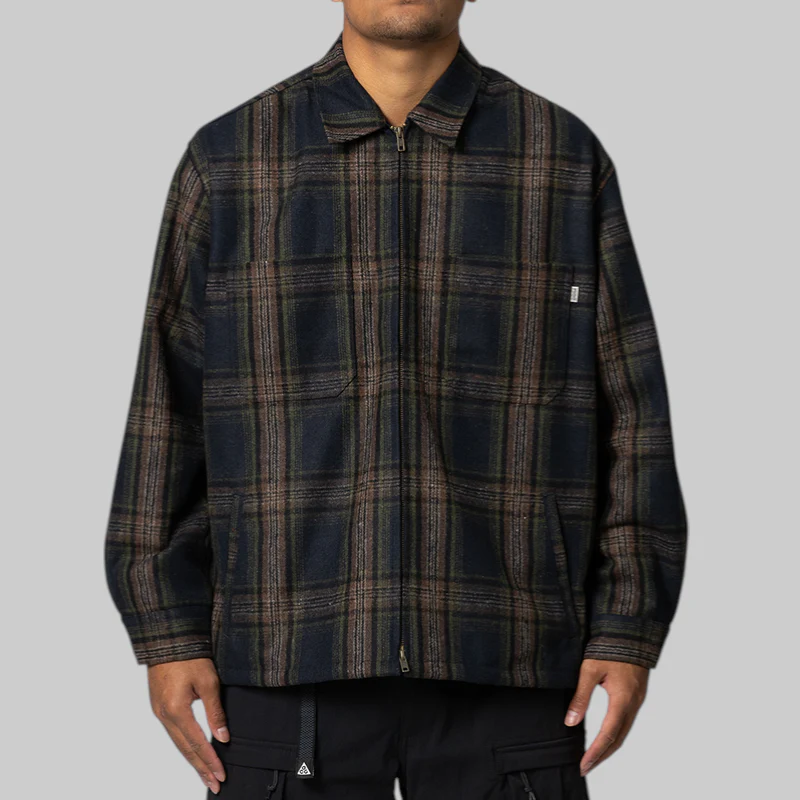 Zip Thru Long Sleeve Shirt - Navy